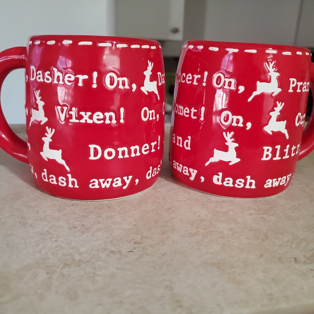 Pair of Mud Pie Santa Reindeer Names 12 oz. mugs